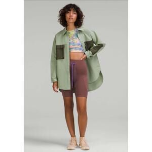 LULULEMON Grid Fleece Hiking Overshirt Olive Green Button-Down Pockets Size 6